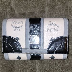 MCM Black and White Leather Wallet